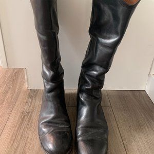 Elegant Black Leather Frye Boots - Melissa Button 2 Wide, Size 11